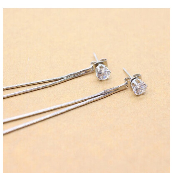 New Long Drop Earrings 925 Silver White Sapphire - Picture 4 of 4